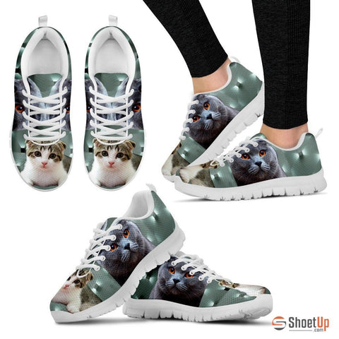 Scottish Fold Cat Print (White/Black) Running Shoes For Women