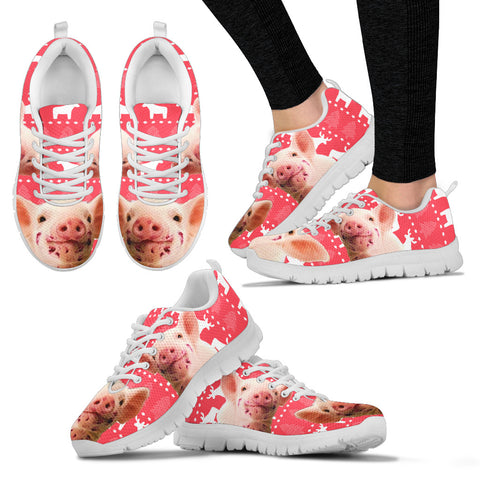 Red Wattle Pig Print Christmas Running Shoes For Women