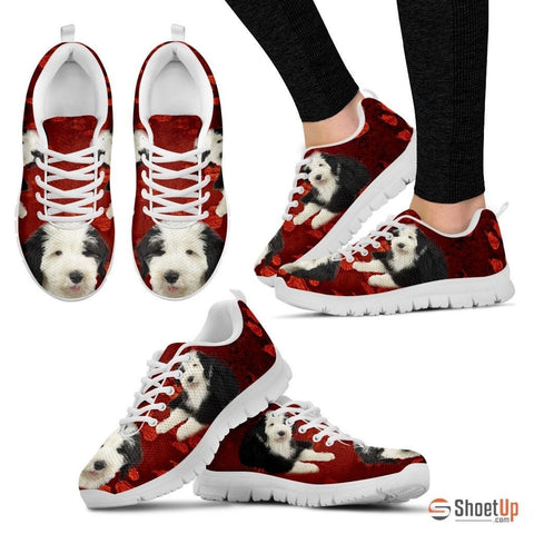 Old English Sheepdog Print Sneakers For Women(White)