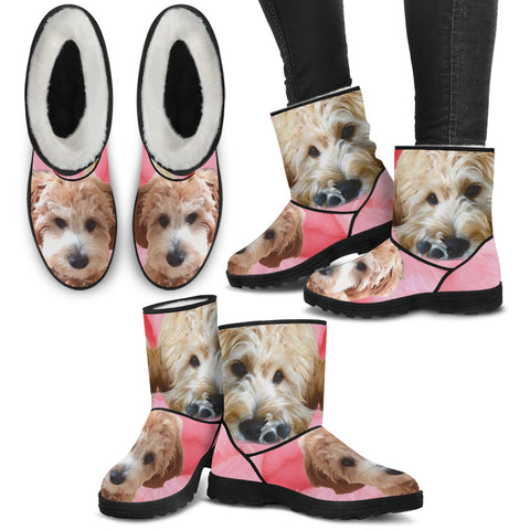 Goldendoodle Print Faux Fur Boots For Women