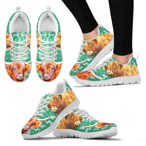 Highland (Scottish Highland) Cattle Cow Christmas Running Shoes For Women