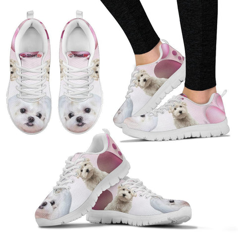 Maltese Pink White Print Running Shoes For Women