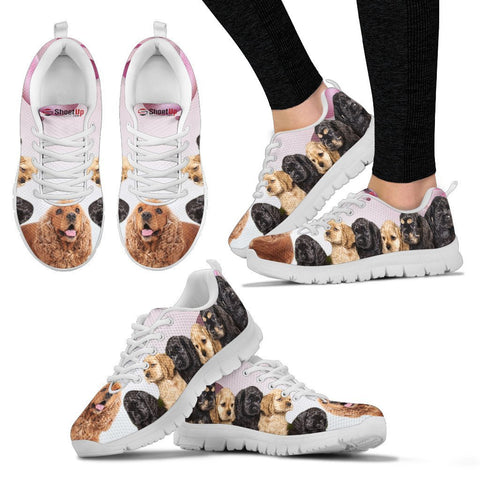 Cocker Spaniel Pink White Print Running Shoes For Women