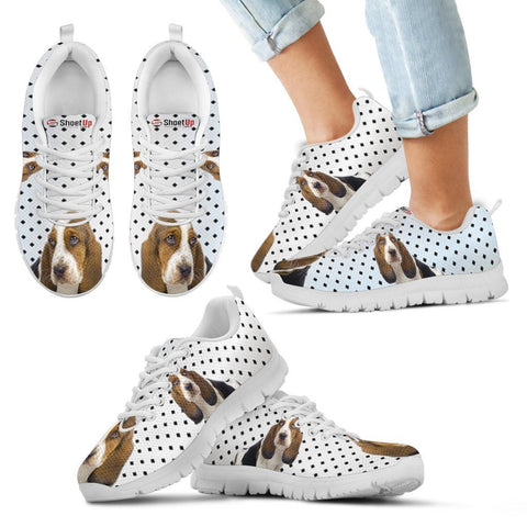 Basset Hound Black Dots Print Running Shoes For Kids