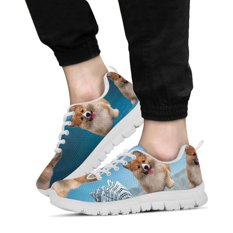 Pembroke Welsh Corgi On Blue Print Running Shoes
