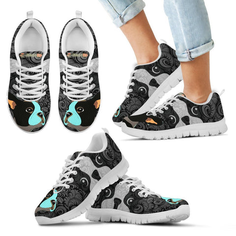 Boston Terrier On Black PrintKid's Running Shoes
