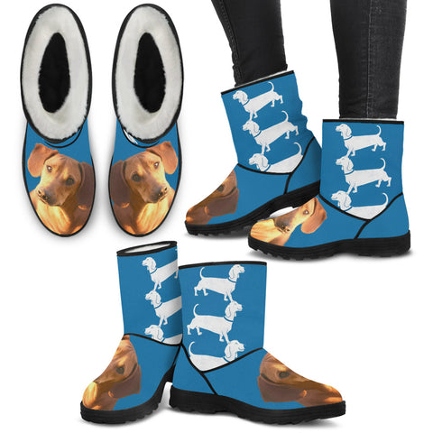 Dachshund Print Faux Fur Boots For Women