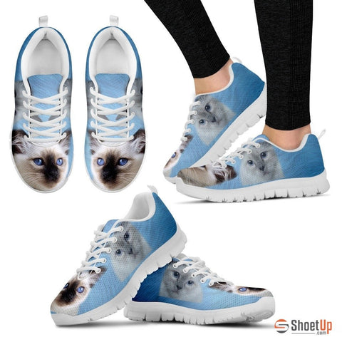Cute Birman Cat Print Sneakers For Women(White/Black)