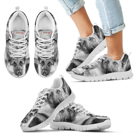 German Shepherd B&W Print Sneakers For Kids And Women