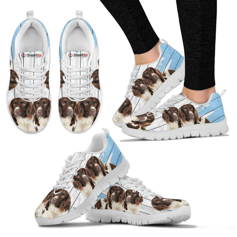 English Springer Spaniel Blue White Print Sneakers For Women