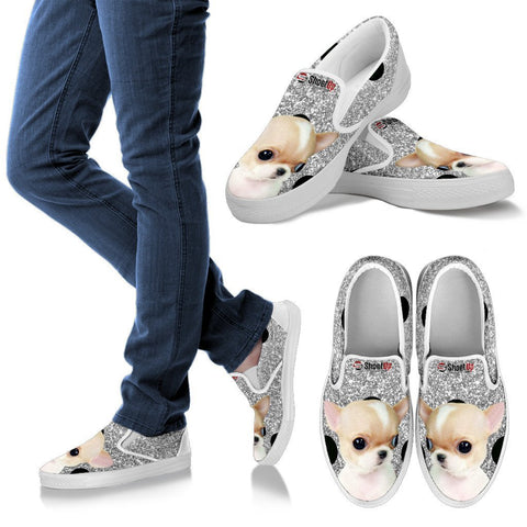 Chihuahua Dog Silver Print Slip Ons For Women