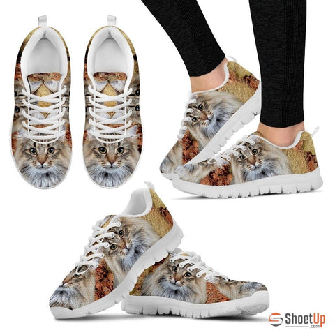 Norwegian Forest Cat Print (White/Black) Running Shoes For Women