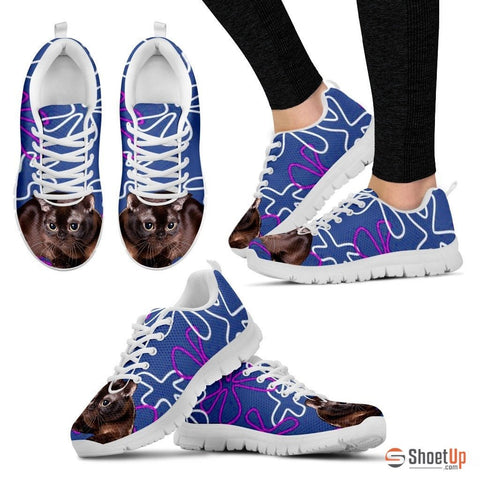 Burmese Cat Print (White/Black) Running Shoes For Women