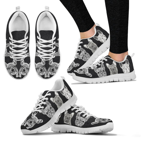 Black&White French Bulldog Print Running Shoes For Women
