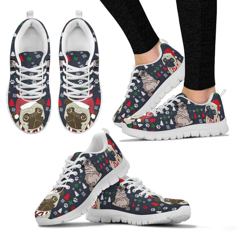 Pug Dog Christmas Print Running Shoes For Women
