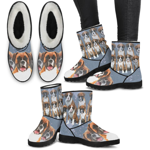 Boxer Dog Print Faux Fur Boots For Women
