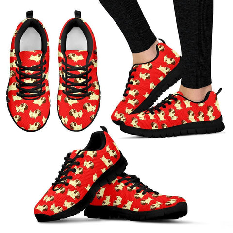 Pug Dog Pattern Print Running Shoes For Women (Black) Express Shipping