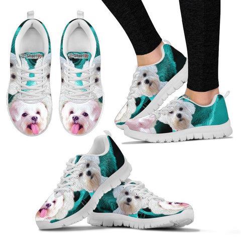 Maltese On Deep Skyblue Print Running Shoes For Women