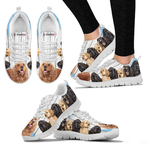 Cocker Spaniel Blue White Print Sneakers For Women