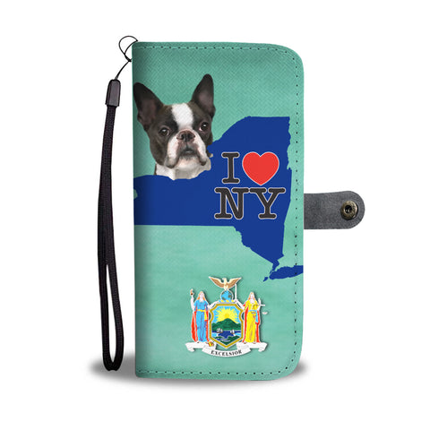 Boston Terrier Dog Print Wallet CaseNY State