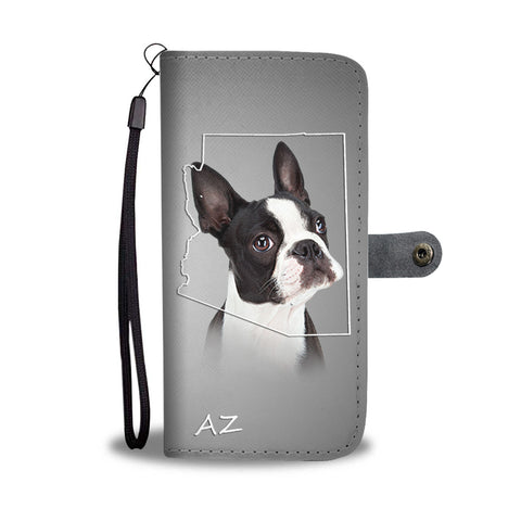 Cute Boston Terrier Print Wallet Case AZ State