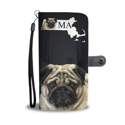 Pug Dog Print Wallet CaseMA State