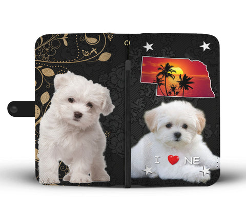 Maltese Dog Print Wallet CaseNE State