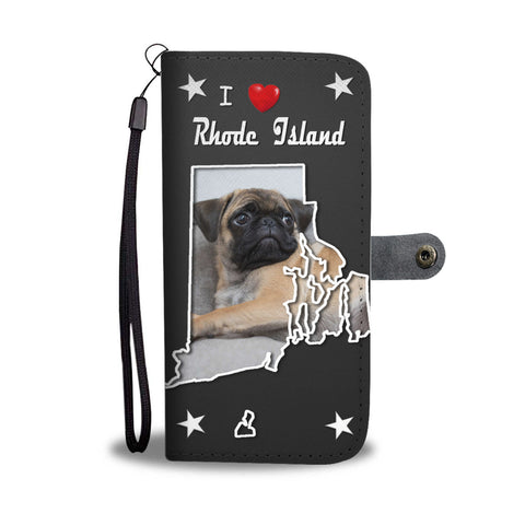 Pug Dog On Black Print Wallet CaseRI State