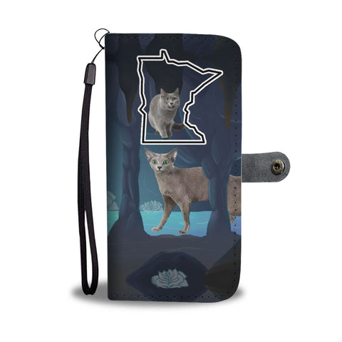 Amazing Russian Blue Cat Print Wallet CaseMN State