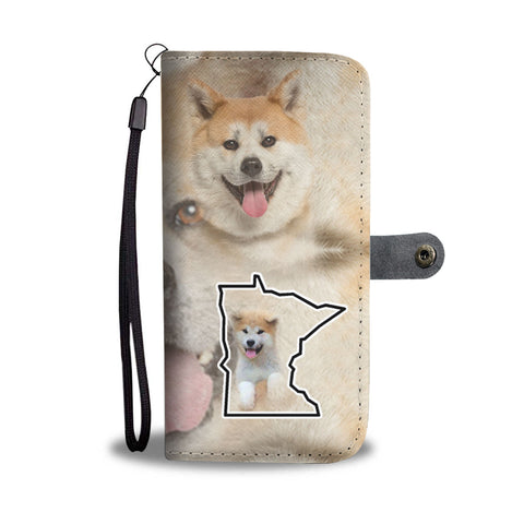 Akita Dog Print Wallet CaseMN State