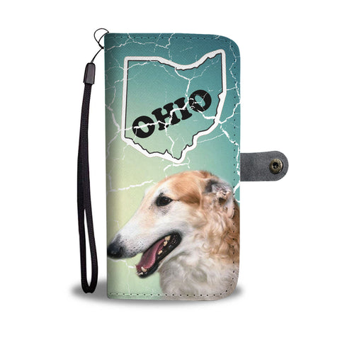 Borzoi Dog Print Wallet CaseOH State