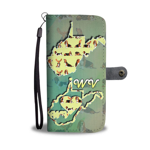 Basset Hound Dog Pattern Print Wallet CaseWV State