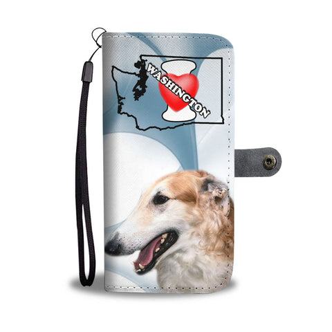 Borzoi Dog Print Wallet CaseWA State