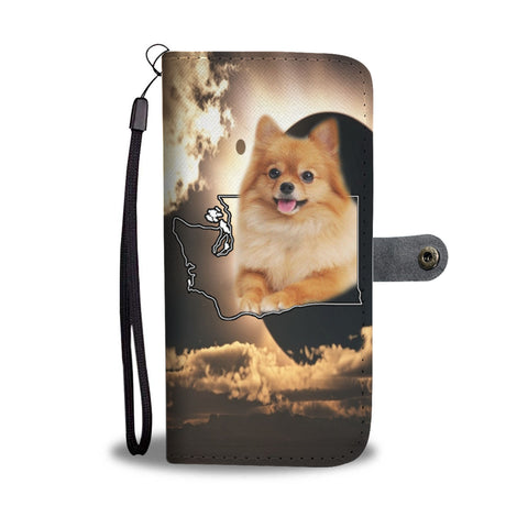 Cute Pomeranian Dog Print Wallet CaseWA State