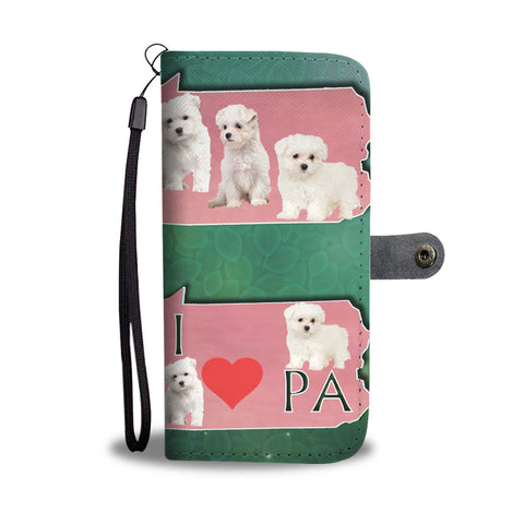 Cute Maltese Dog Print Wallet CasePA State