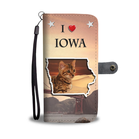 Cute Bengal Cat Print Wallet CaseIA State