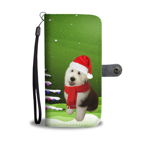 Old English Sheepdog Christmas Green Print Wallet Case