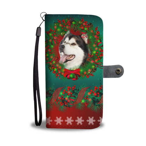 Cute Alaskan Malamute Christmas Print Wallet Case