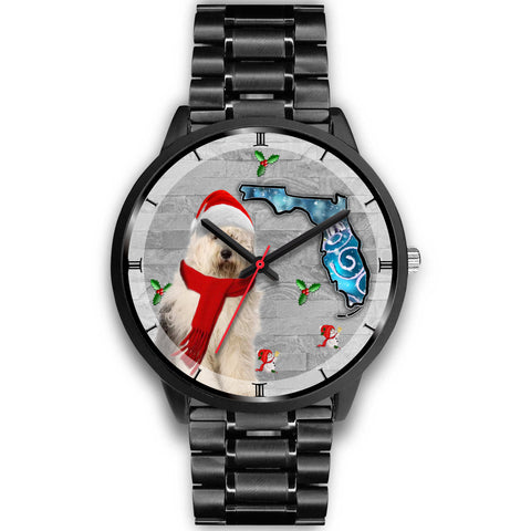 Old English Sheepdog On Christmas Florida Wrist Watch