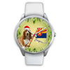 Cute Basset Hound On Christmas Arizona Silver Wrist Watch