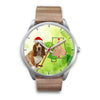 Cute Basset Hound On Christmas Alabama Silver Wrist Watch