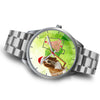 Cute Basset Hound On Christmas Alabama Silver Wrist Watch