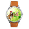Cute Basset Hound On Christmas Alabama Silver Wrist Watch