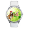 Cute Basset Hound On Christmas Alabama Silver Wrist Watch