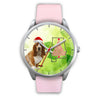 Cute Basset Hound On Christmas Alabama Silver Wrist Watch