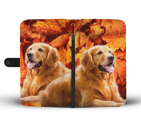 Golden Retriever With leaves Print Wallet Case