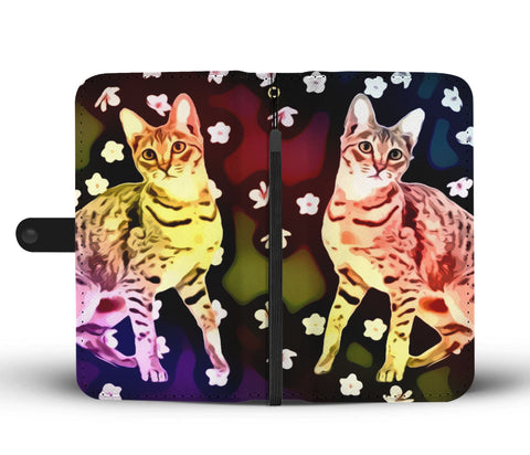 Cute Savannah Cat Print Wallet Case