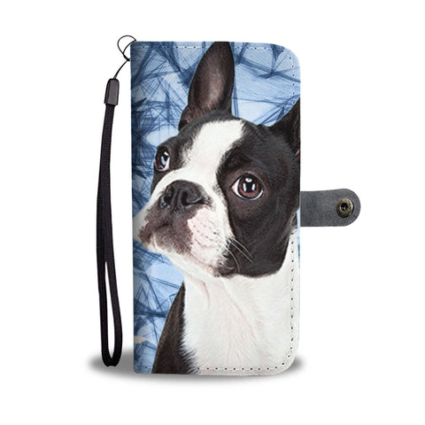 Boston Terrier On Blue Print Wallet Case