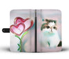 White Exotic Shorthair Cat With Love Rose Print Wallet Case