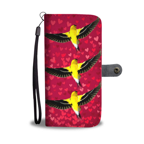 American GoldFinch Bird On Red Print Wallet Case